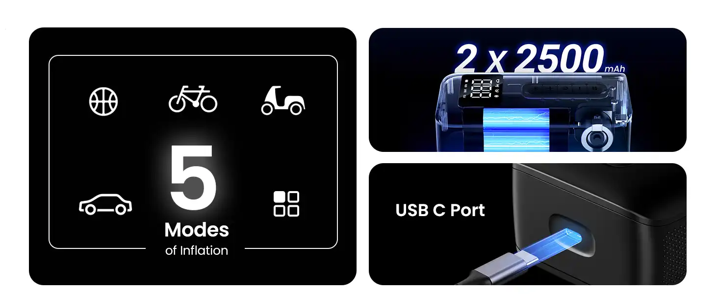 پمپ باد یوگرین UGREEN Portable Electric Air Pump 150PSI CD259 20 CD259 10