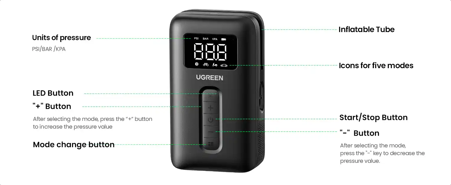 پمپ باد یوگرین UGREEN Portable Electric Air Pump 150PSI CD259 19 CD259 13