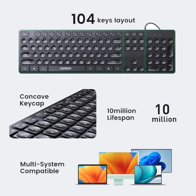 کیبورد سیمی یوگرین Ugreen wired Keyboard KU004 - Image 4