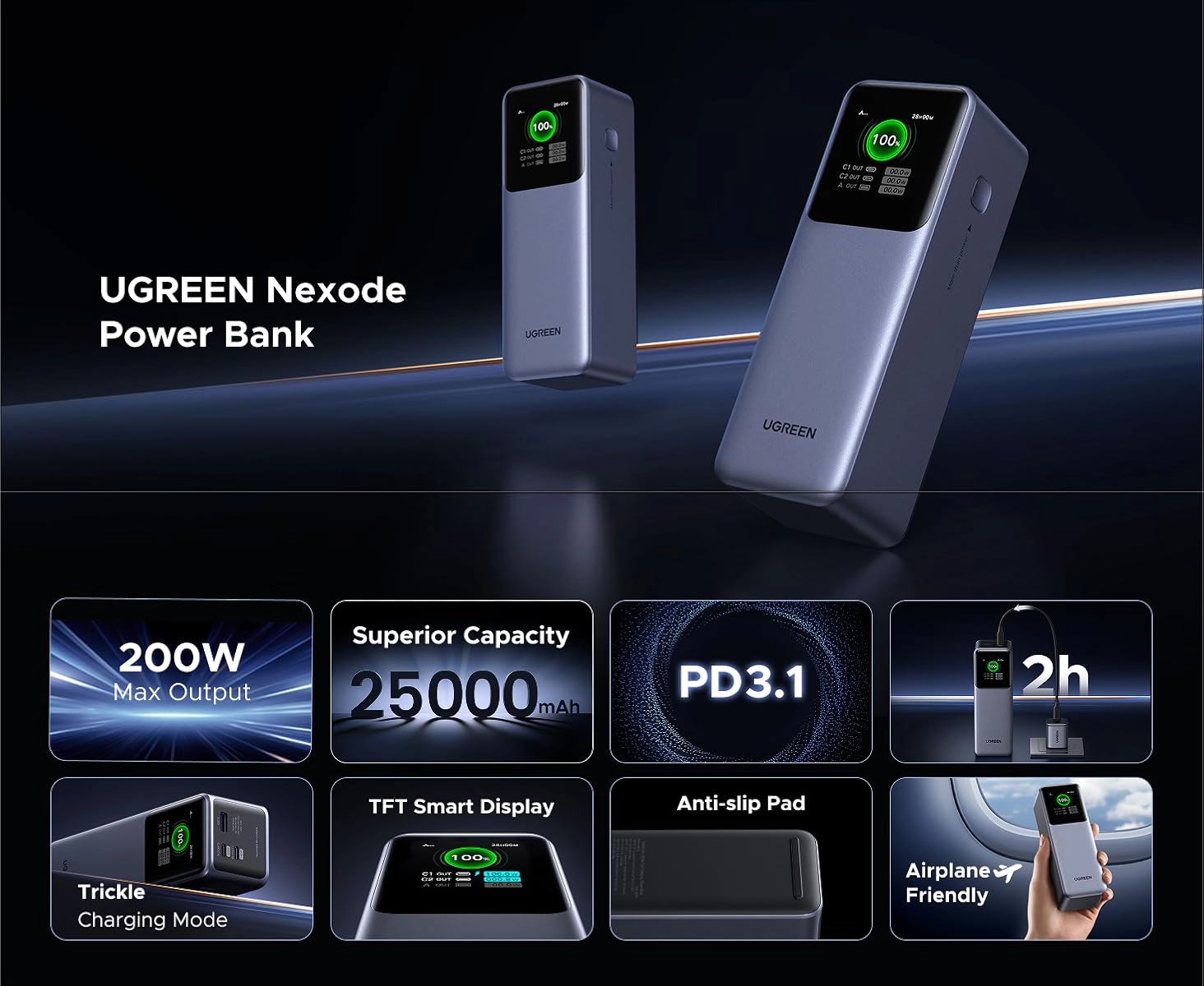 پاوربانک یوگرین UGREEN Nexode Power Bank 25000mAh PB722 16 پاوربانک 200 وات یوگرین UGREEN Nexode Power Bank 25000mAh PB722